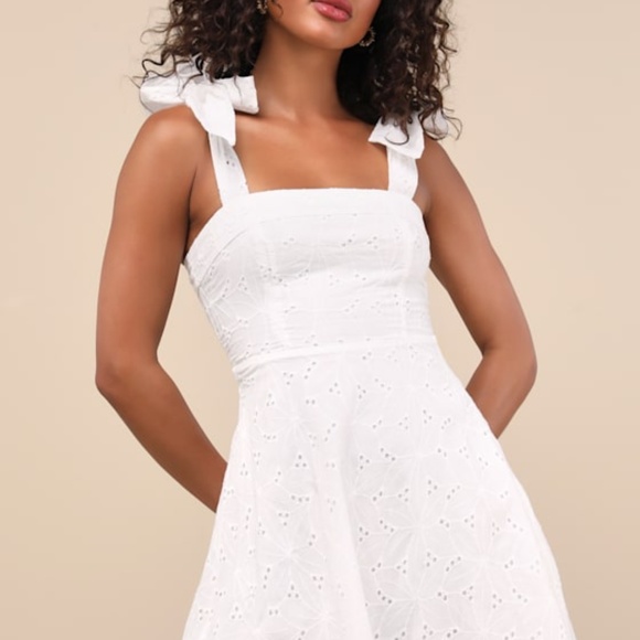 Lulus Dresses & Skirts - Lulus Sneak A Kiss White Floral Embroidered Tie-strap Mini Dress - Size XXS
